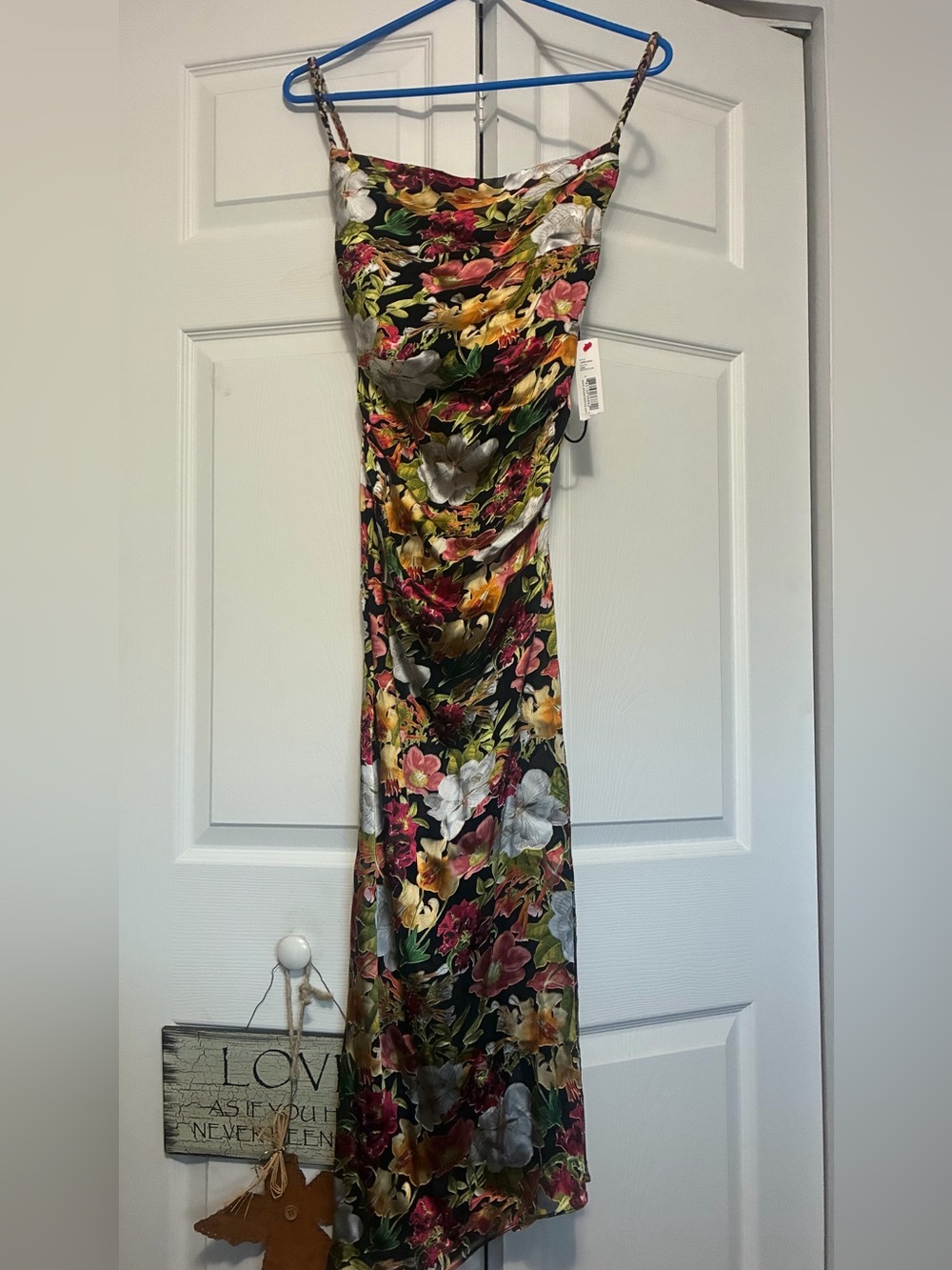 Alice + Olivia Black Floral Midi Dress with Multicolor Blooms
